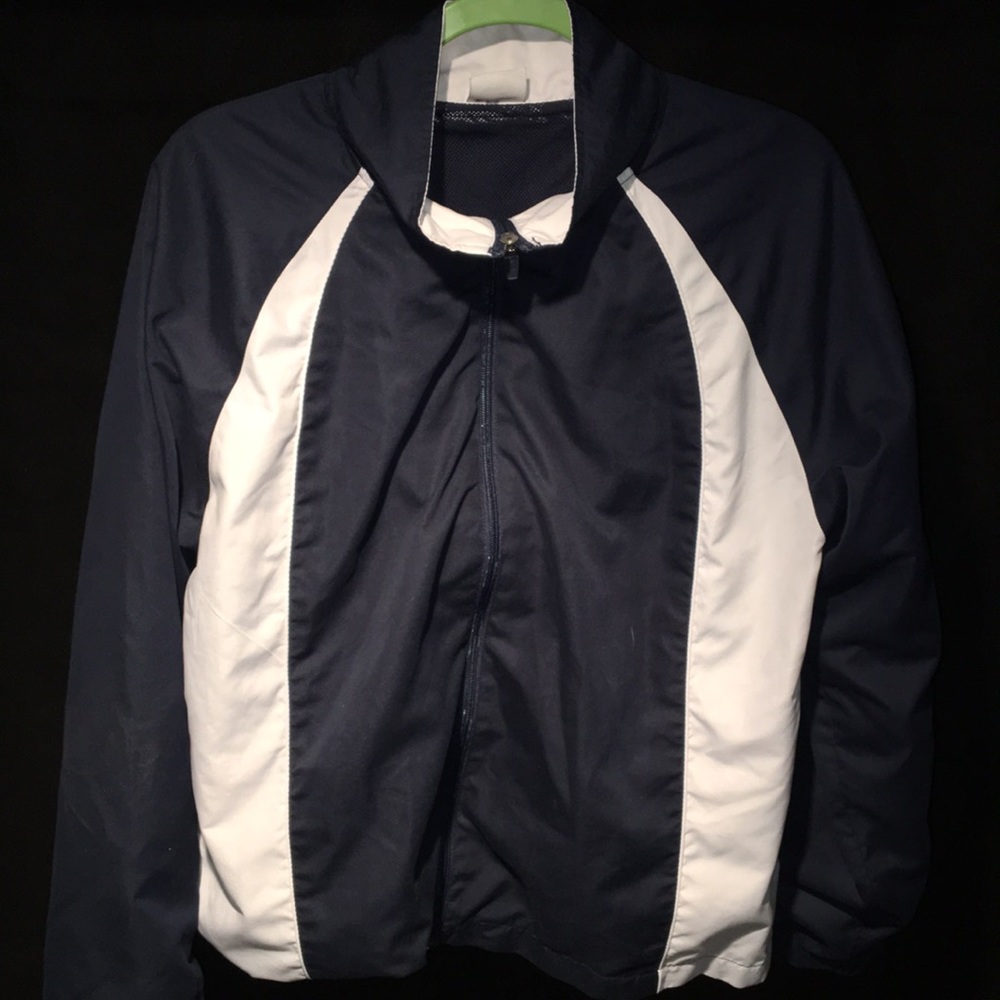 Simplistic blue and white windbreaker